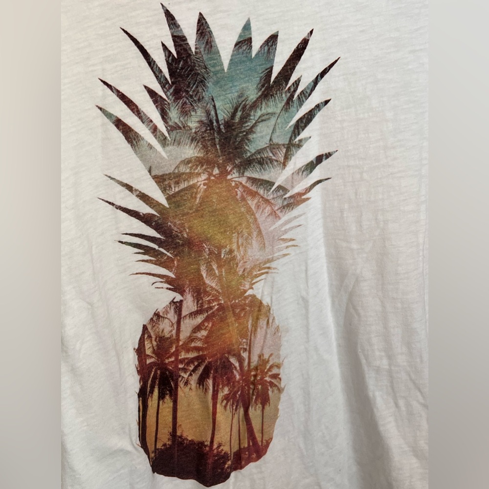Old Navy Everyday Cream Color T-Shirt w/Palm Trees in a Pineapple Size 3X - Picture 2 of 7